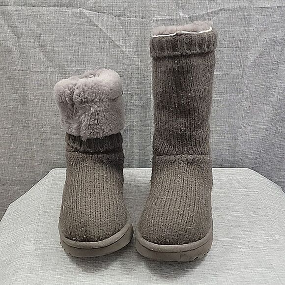 UGG Capra Gray Wool knit shearling lined Boots Ribbed - 1012287  women's sz 5 - Picture 2 of 10
